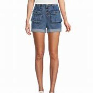 NWT A Loves A Size 28 High Rise Button front Denim Paper Bag Shorts